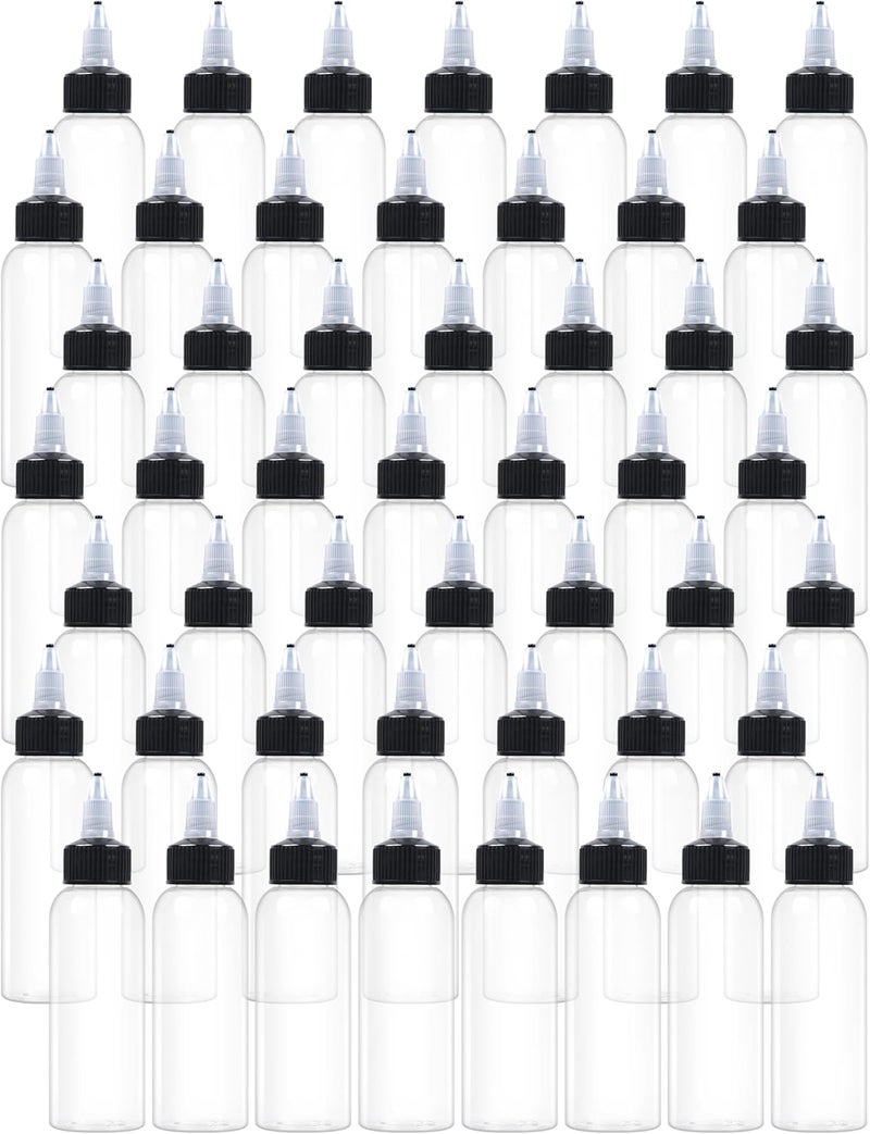 EOSAU 50 Pcs 2oz Plastic Squeeze Bottles with Twist Top Cap, 60ml Clear Dispensing Bottles, Empty Squirt Bottle for Liquids, Sauces, Arts, Crafts, Travel - Image 1